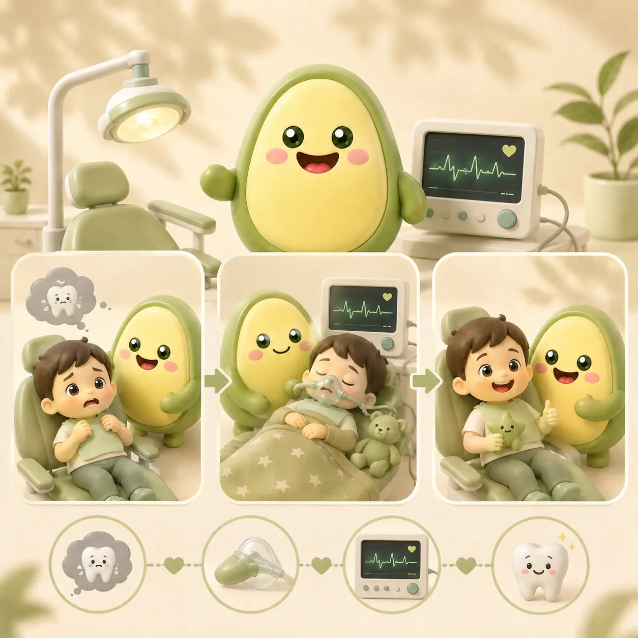 Illustration of a child receiving monitored dental sedation